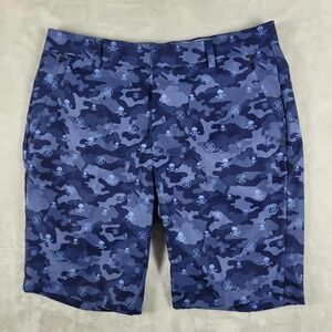 G/FORE Shorts Men's 32 Blue 9" Inseam Camo Skull Print Golf Performance Active‎